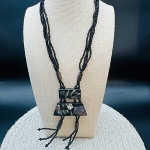 Black Seed Bead And Abalone Shell Necklace